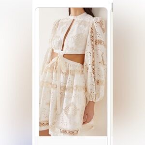 Zimmermann cream cutout Lace Long Sleeve Dress